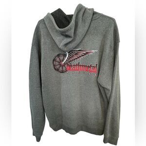 High End Death Metal Racing Biker Gray Soft Shop Hoodie Men’s L MINTY